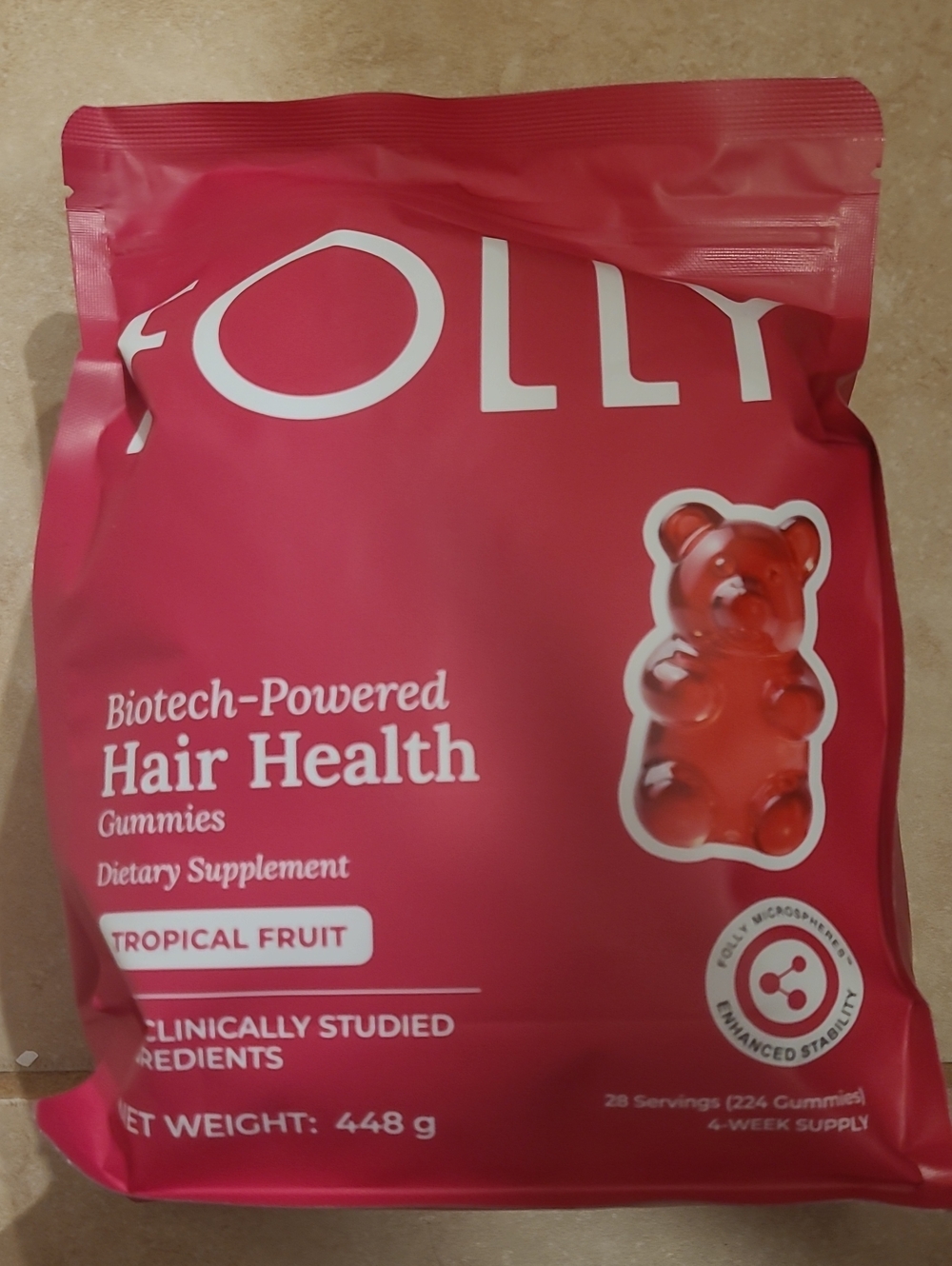 FOLLY Nutrition Hair Health Gummies - Tropical Fruit - Pink